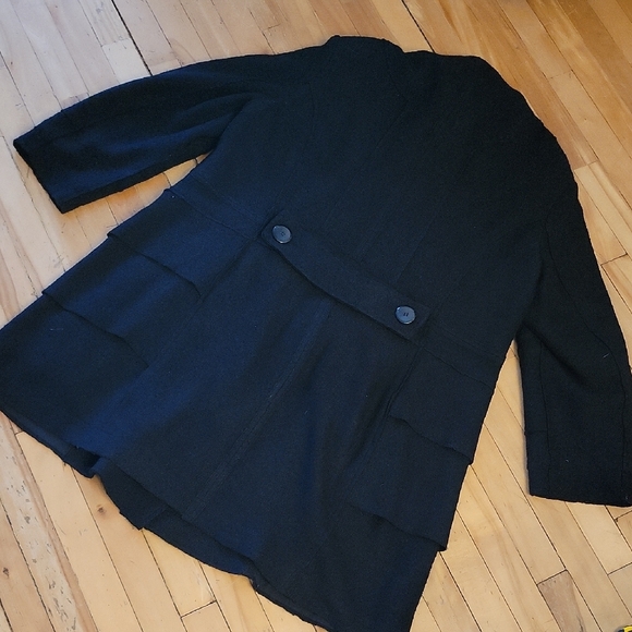 Laura Plus Elegant Black Double-Breasted Pea Coat 50% Wool - Picture 6 of 15